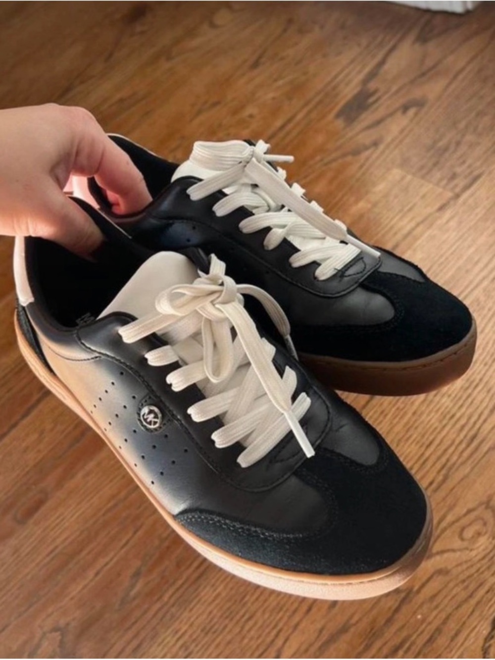 Michael Kors Black Leather & White Lace Low-Top Sneakers